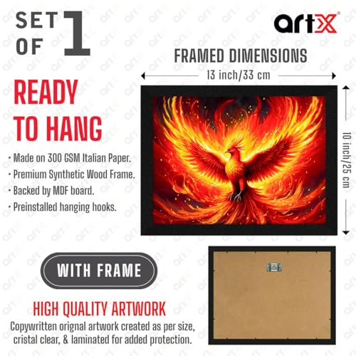 ArtX Paper Phoenix Bird Picture As Per Vastu, Big Size Wall Art, Rising Phoenix Painting, Wall Decor, Multicolor, Nature, 10.0 X 13.0 inch, Set of 1 - Image 3