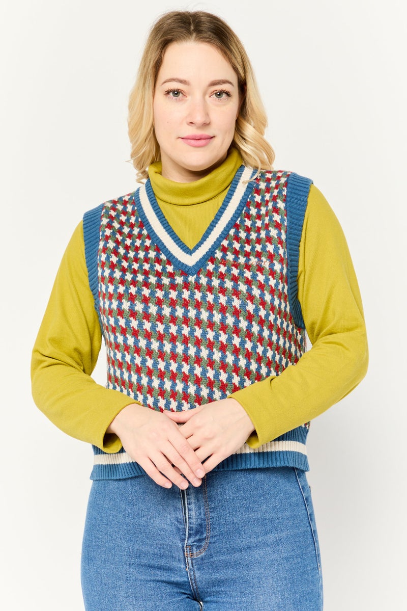 Lyle & Scott سترة بدون أكمام بتصميم هوندستوث على شكل حرف V للنساء، مجموعة زرقاء - Image 1