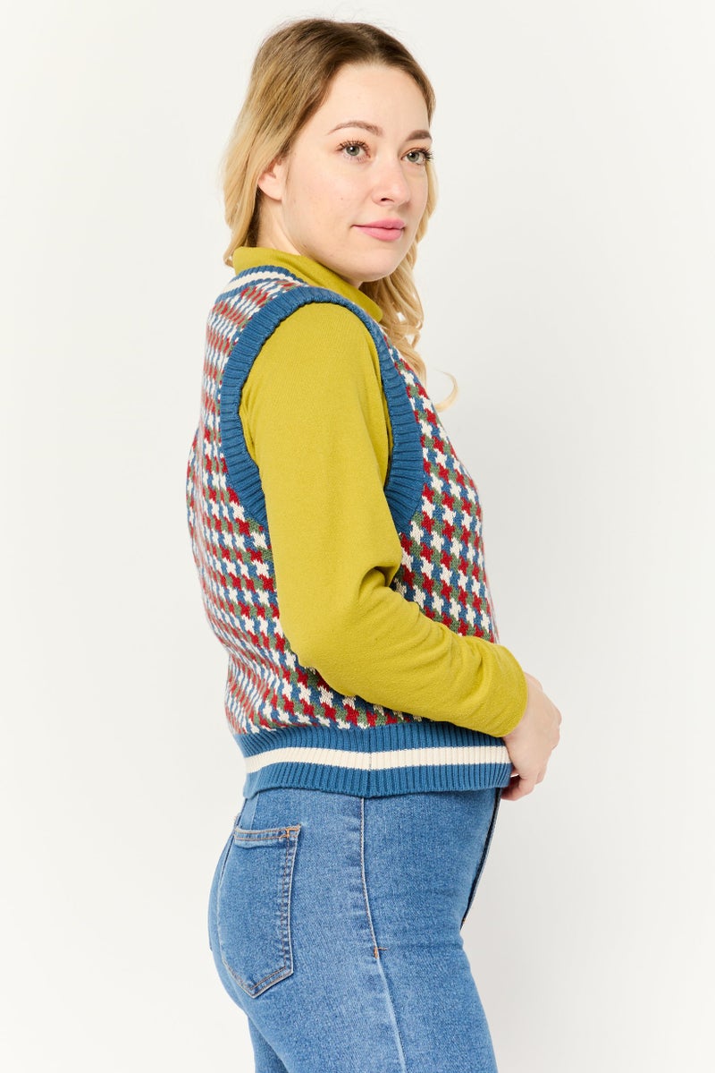 Lyle & Scott سترة بدون أكمام بتصميم هوندستوث على شكل حرف V للنساء، مجموعة زرقاء - Image 3