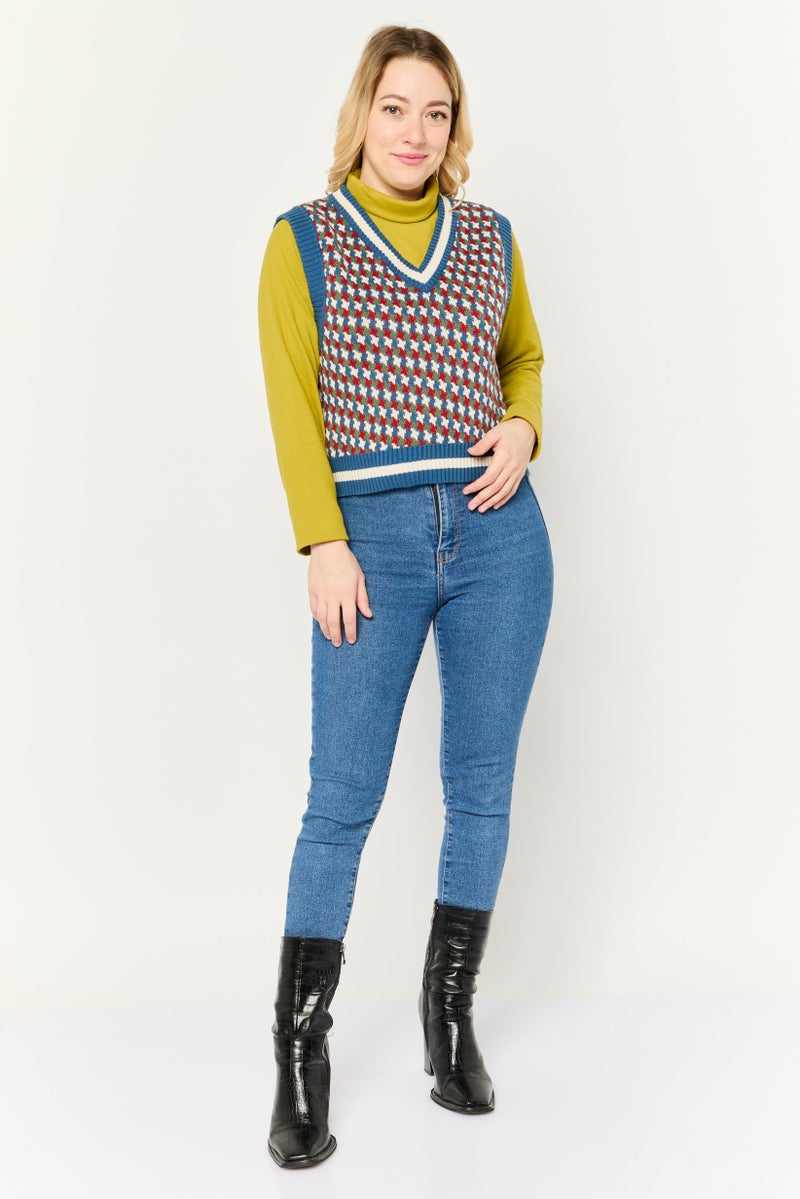 Lyle & Scott سترة بدون أكمام بتصميم هوندستوث على شكل حرف V للنساء، مجموعة زرقاء - Image 2