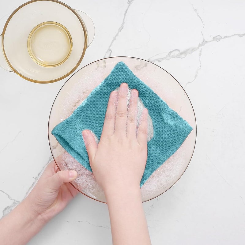 Homaxy 100% Cotton Waffle Weave Kitchen Dish Cloths, Ultra Soft Absorbent Quick Drying Dish Towels, 12 x 12 Inches, 8-Pack, Lake Blue - Image 4
