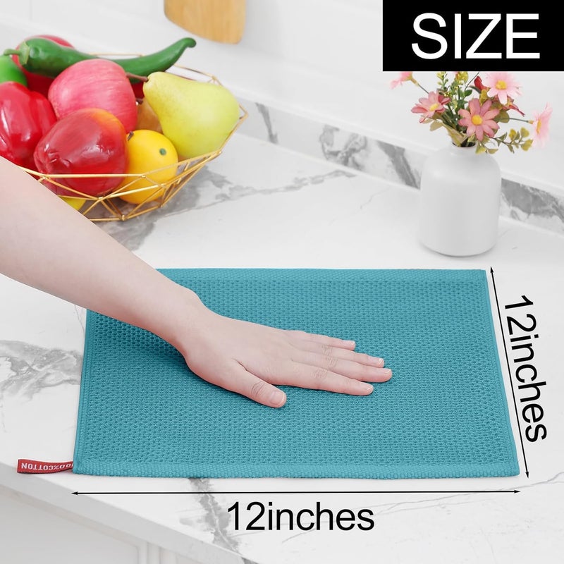 Homaxy 100% Cotton Waffle Weave Kitchen Dish Cloths, Ultra Soft Absorbent Quick Drying Dish Towels, 12 x 12 Inches, 8-Pack, Lake Blue - Image 5