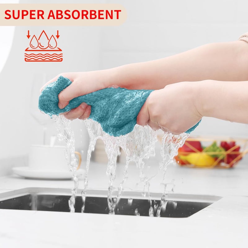 Homaxy 100% Cotton Waffle Weave Kitchen Dish Cloths, Ultra Soft Absorbent Quick Drying Dish Towels, 12 x 12 Inches, 8-Pack, Lake Blue - Image 3