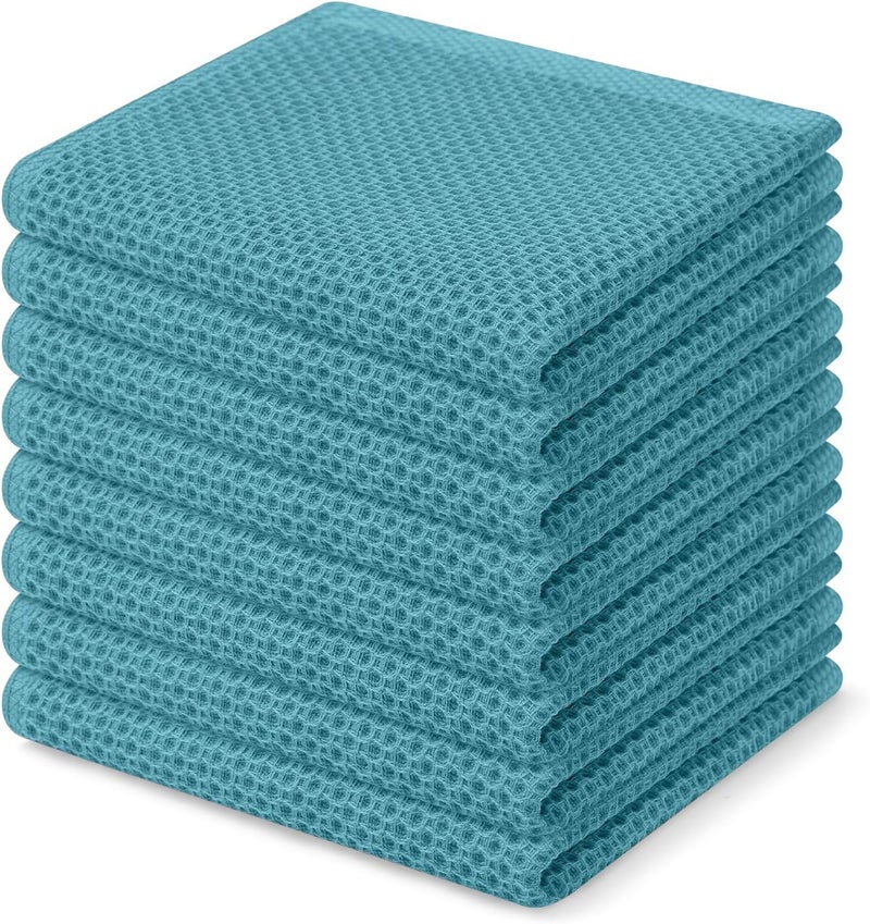 Homaxy 100% Cotton Waffle Weave Kitchen Dish Cloths, Ultra Soft Absorbent Quick Drying Dish Towels, 12 x 12 Inches, 8-Pack, Lake Blue - Image 1