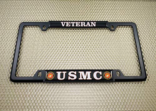 BestLicensePlateFrames [Officially Licensed US Marine Corps Product] - USMC Veteran - Domed Custom-Made Personalized Narrow (Thin) Top 4 Hole Metal Car License Plate Frame with Free caps - Black Frame (Qty: 1) - Image 4