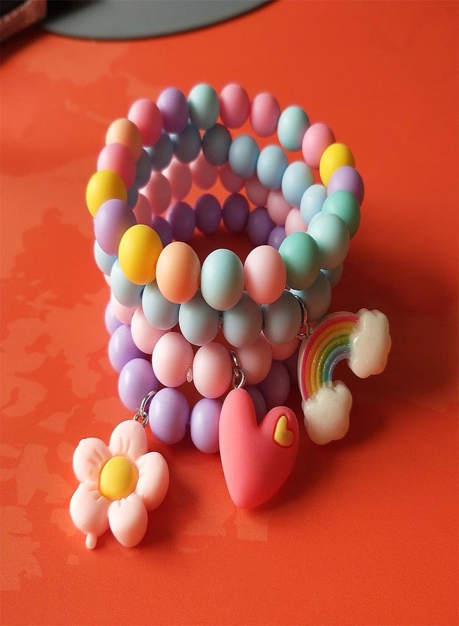 ASHMITA 4 Pairs Multicolor Resin Lightweight Chunky Link Chain Bracelets Heart-shaped Flower Rainbow Candy Colorful Beads Paperclip Chain Bracelet for Women - Image 5