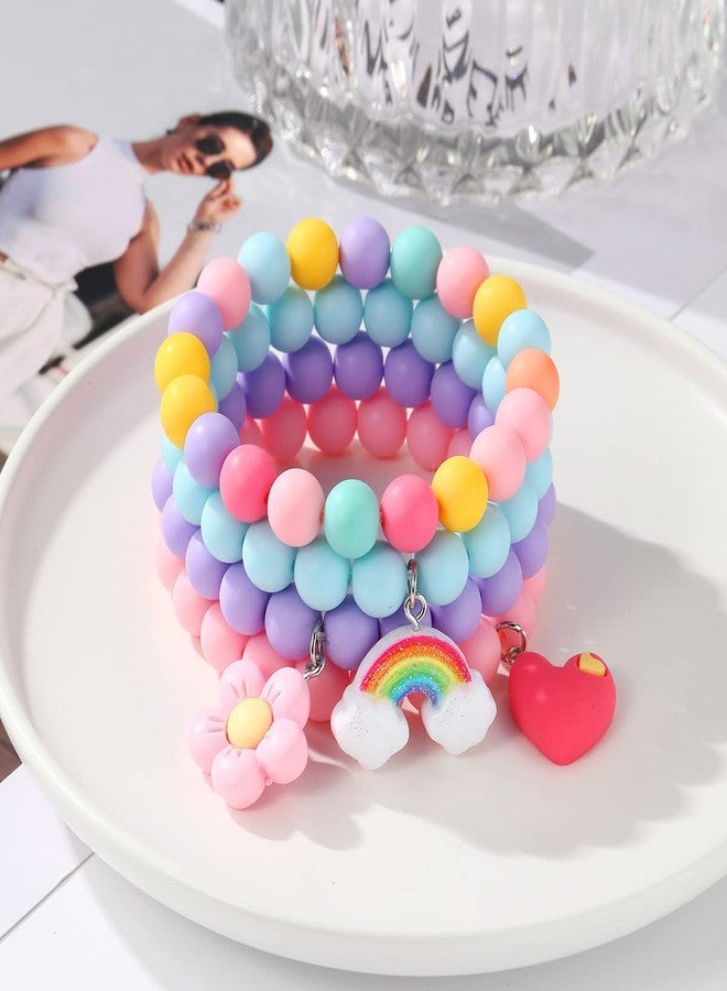 ASHMITA 4 Pairs Multicolor Resin Lightweight Chunky Link Chain Bracelets Heart-shaped Flower Rainbow Candy Colorful Beads Paperclip Chain Bracelet for Women - Image 2