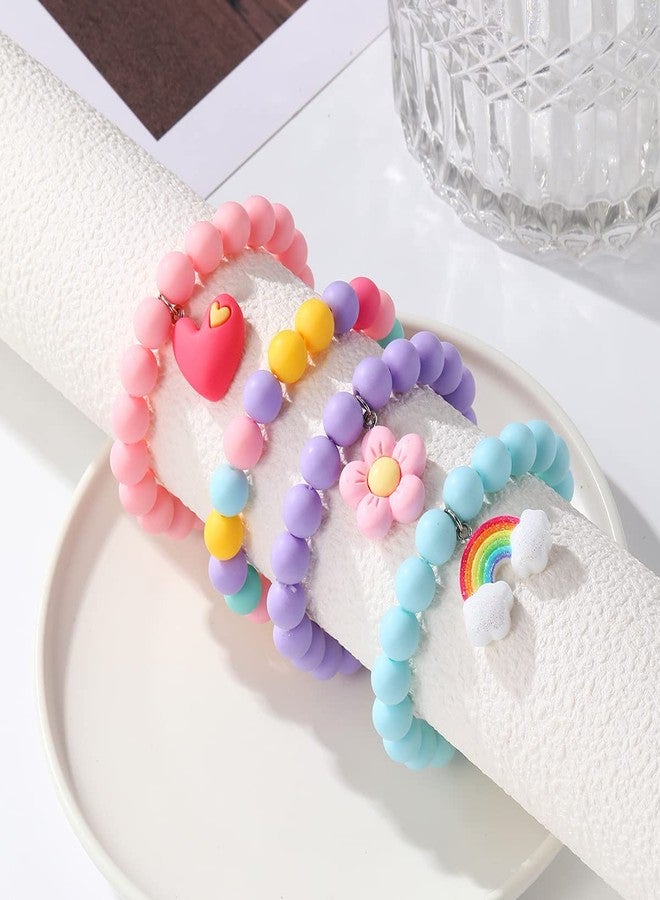 ASHMITA 4 Pairs Multicolor Resin Lightweight Chunky Link Chain Bracelets Heart-shaped Flower Rainbow Candy Colorful Beads Paperclip Chain Bracelet for Women - Image 3