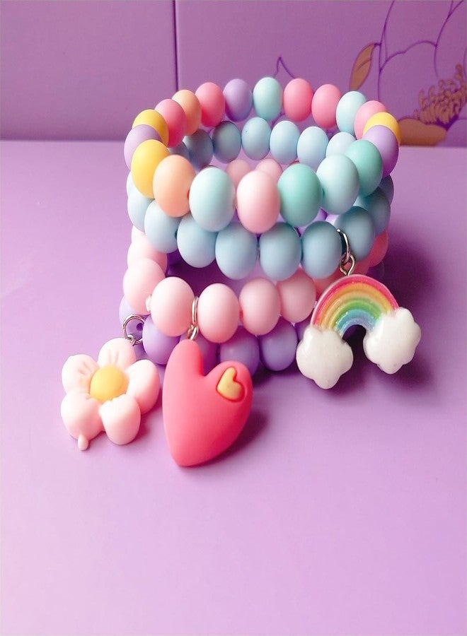 ASHMITA 4 Pairs Multicolor Resin Lightweight Chunky Link Chain Bracelets Heart-shaped Flower Rainbow Candy Colorful Beads Paperclip Chain Bracelet for Women - Image 4