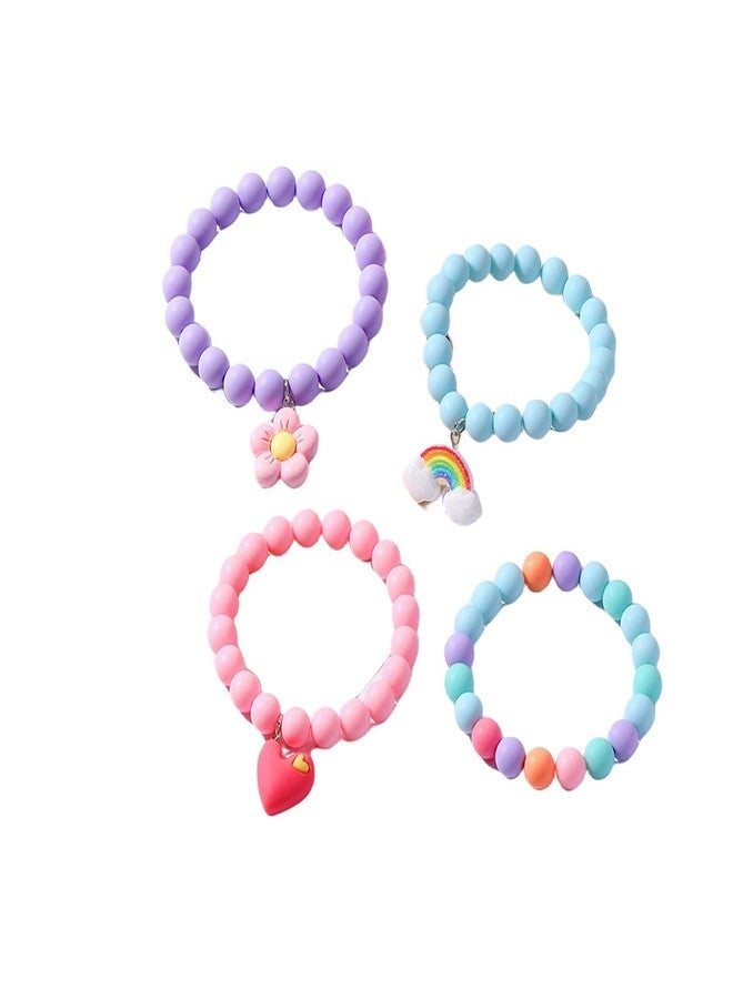 ASHMITA 4 Pairs Multicolor Resin Lightweight Chunky Link Chain Bracelets Heart-shaped Flower Rainbow Candy Colorful Beads Paperclip Chain Bracelet for Women - Image 1
