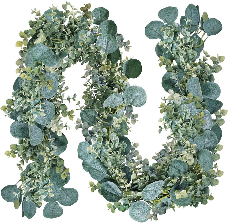 Winlyn 83 Long Faux Eucalyptus Greenery Garland  Silver Dollar Eucalyptus for Wedding Arch Swag Backdrop Doorways Mantel Table Runner  IndoorOutdoor - Image 1