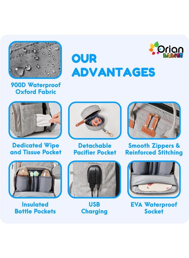 Orian Diaper Bag Backpack, Diaper Bag with Baby Changing Station, Large Travel Diaper Bag, Mosquito Net, USB Charging Port, Waterproof Unisex Baby Bag - 3 bonus gifts - Image 3
