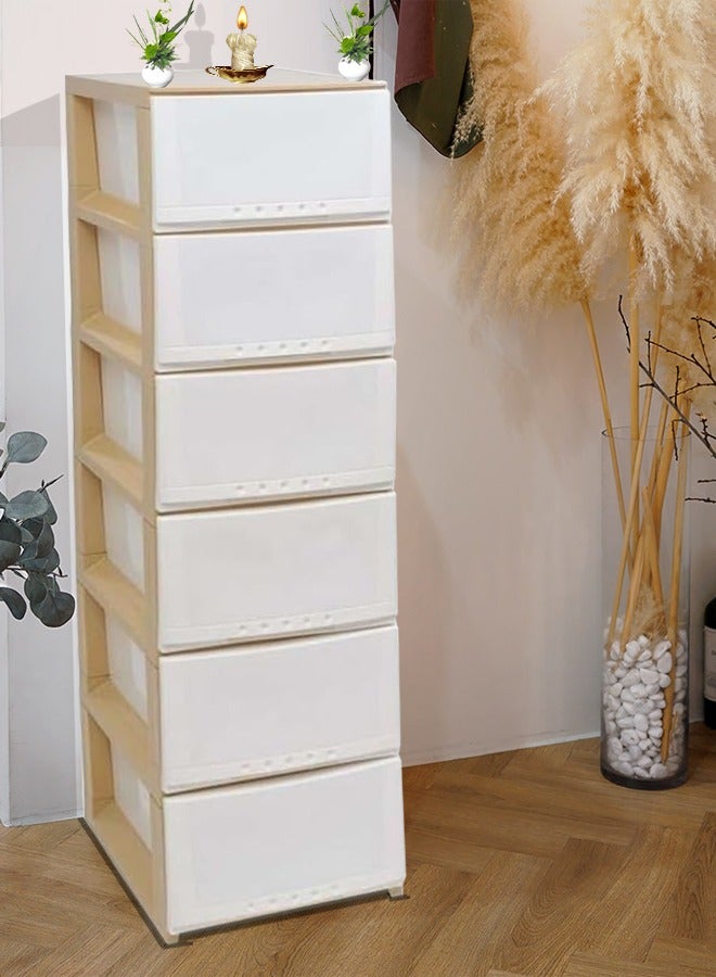 كادي ون درج تخزين بلاستيك 6 طوابق متعددة الاستخدامات 42×34×124 سم أبيض/بيج - Image 1