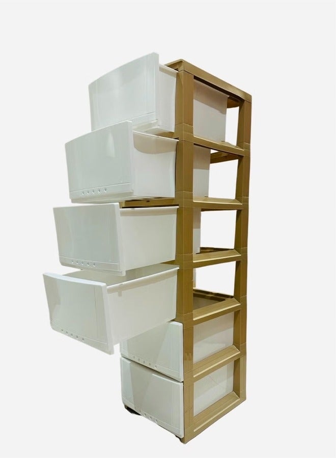 كادي ون درج تخزين بلاستيك 6 طوابق متعددة الاستخدامات 42×34×124 سم أبيض/بيج - Image 5