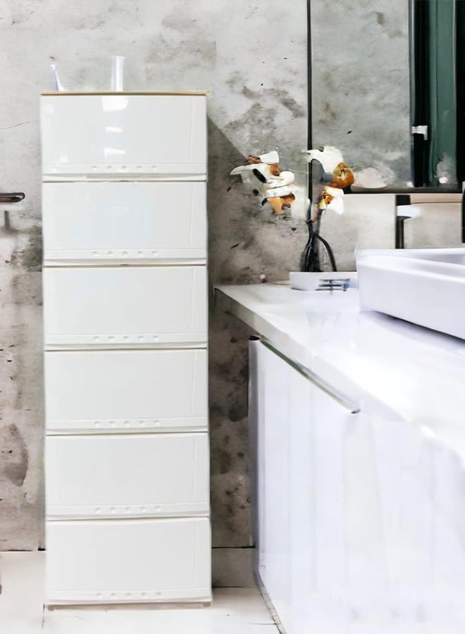 كادي ون درج تخزين بلاستيك 6 طوابق متعددة الاستخدامات 42×34×124 سم أبيض/بيج - Image 2