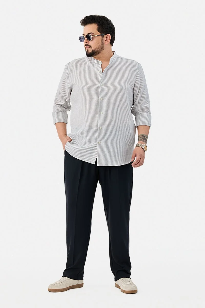 سنيتش Chinese Collar Plus Size Stripes Shirt