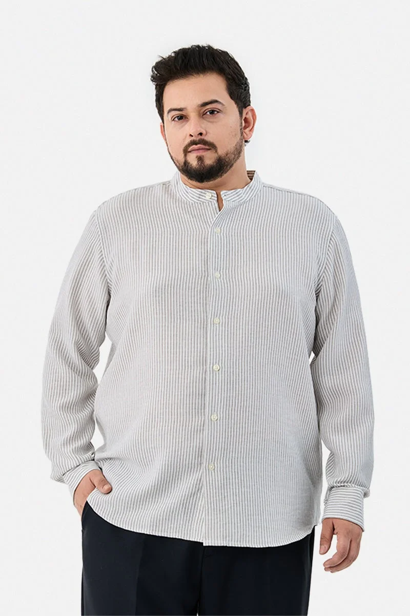 سنيتش Chinese Collar Plus Size Stripes Shirt