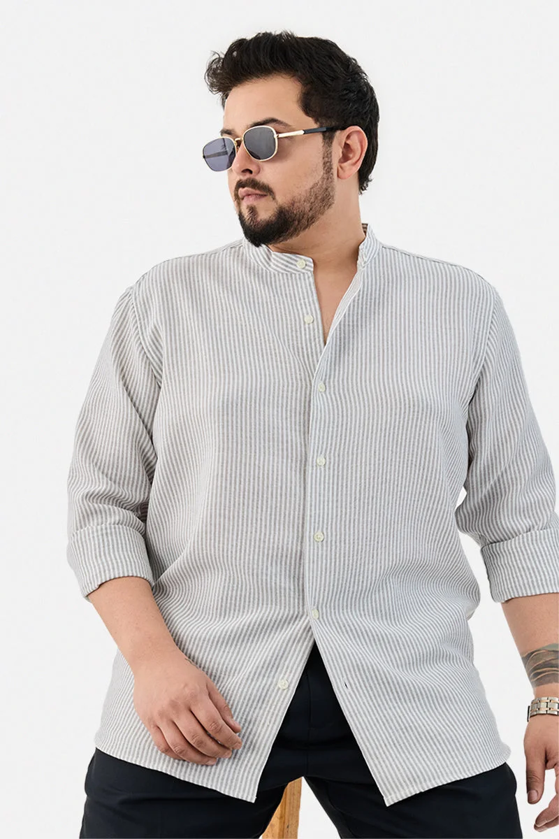 سنيتش Chinese Collar Plus Size Stripes Shirt