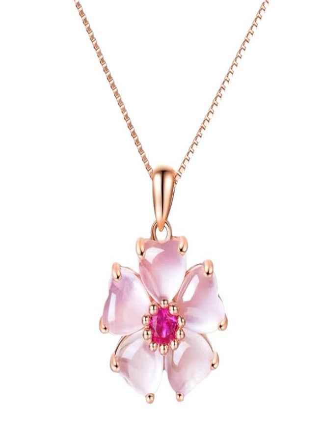 OIDIMS Pink Flower Pendant Necklace for Women CZ Crystal Floral Cherry Blossoms Dainty Choker Necklaces Gemstome Pink Love Heart Beautiful Artificial Stone Wedding Best Gift for Friends Lover Valentine's Day - Image 1
