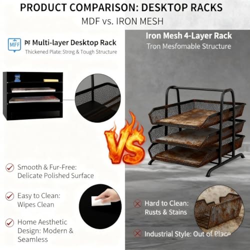 EMERIT 4Tier Adjustable Paper Organizer Large Capacity Book Shelf for TextbooksMagazinesOffice Files Wooden Dividers 7 lbs per Shelf Black - Image 3