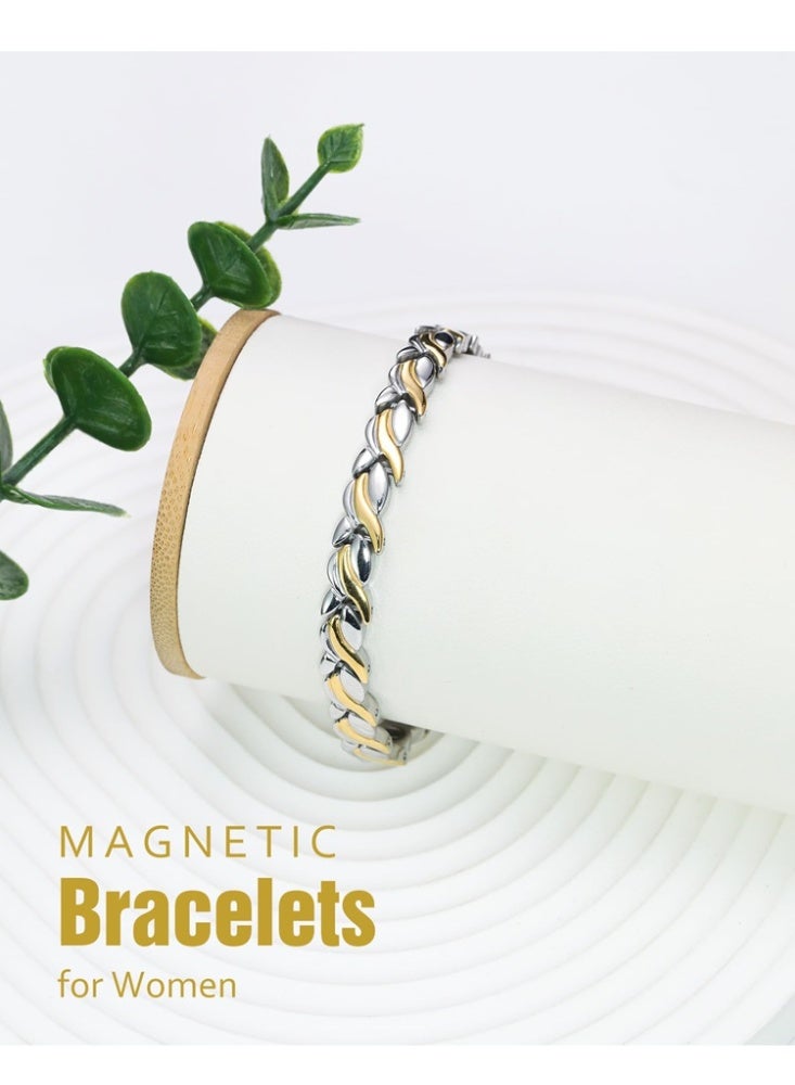 bebeFuture Two-Tone Stainless Steel Chain Bracelet for Women - Adjustable Gold Silver Link Design - Image 3