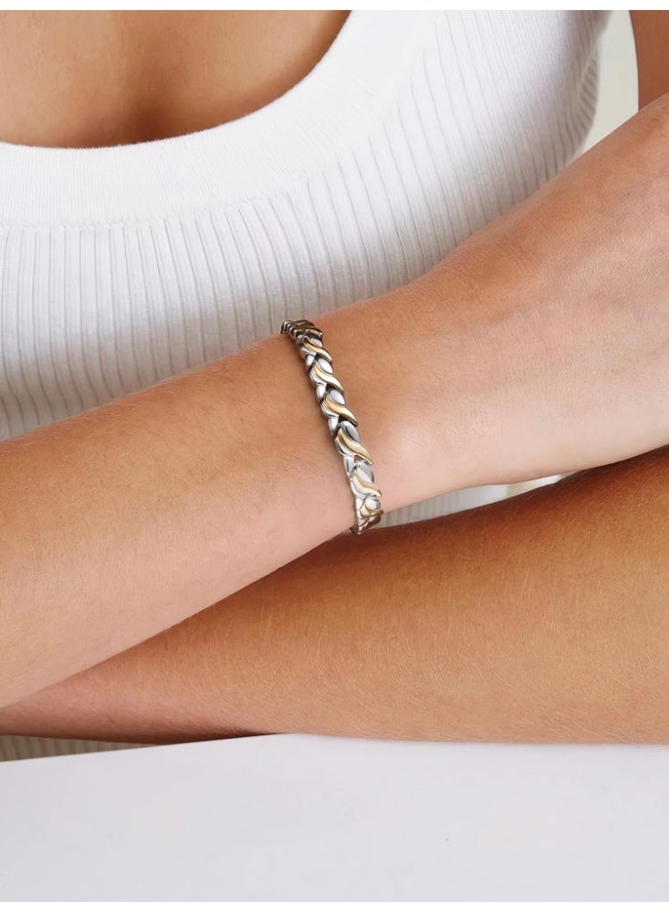 bebeFuture Two-Tone Stainless Steel Chain Bracelet for Women - Adjustable Gold Silver Link Design - Image 4