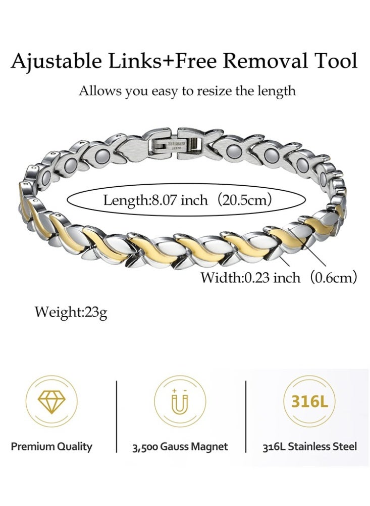 bebeFuture Two-Tone Stainless Steel Chain Bracelet for Women - Adjustable Gold Silver Link Design - Image 2
