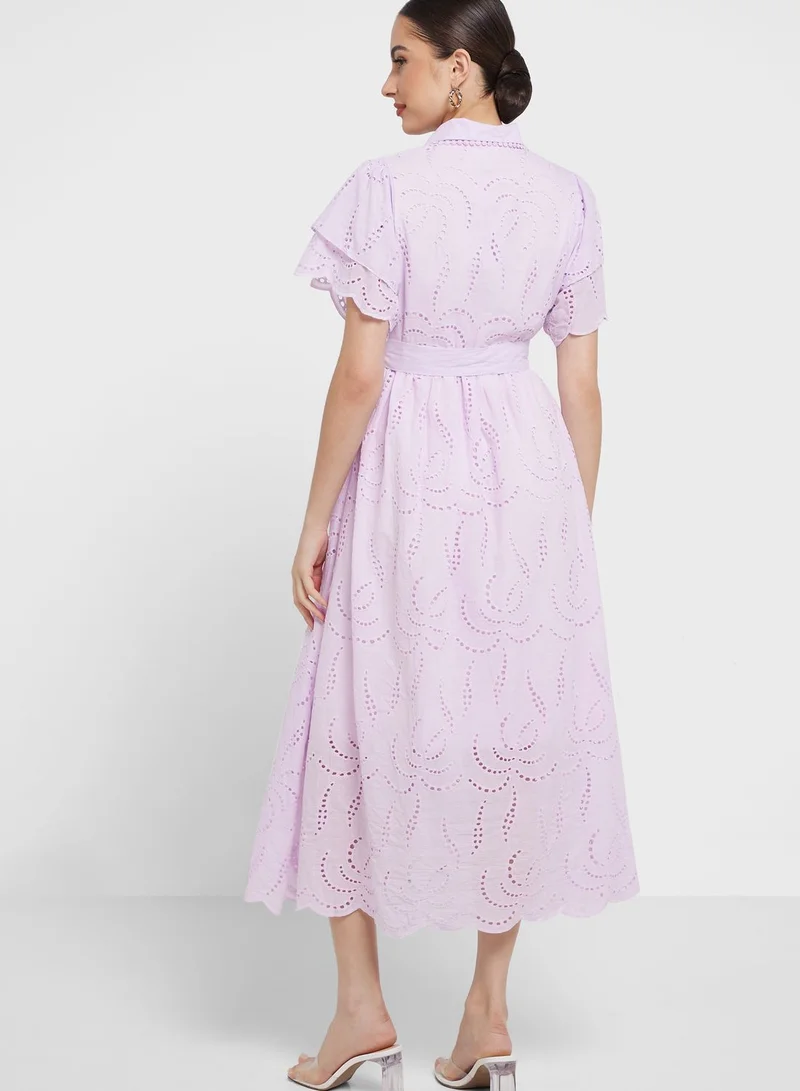 Khizana Schiffli Belted Dress