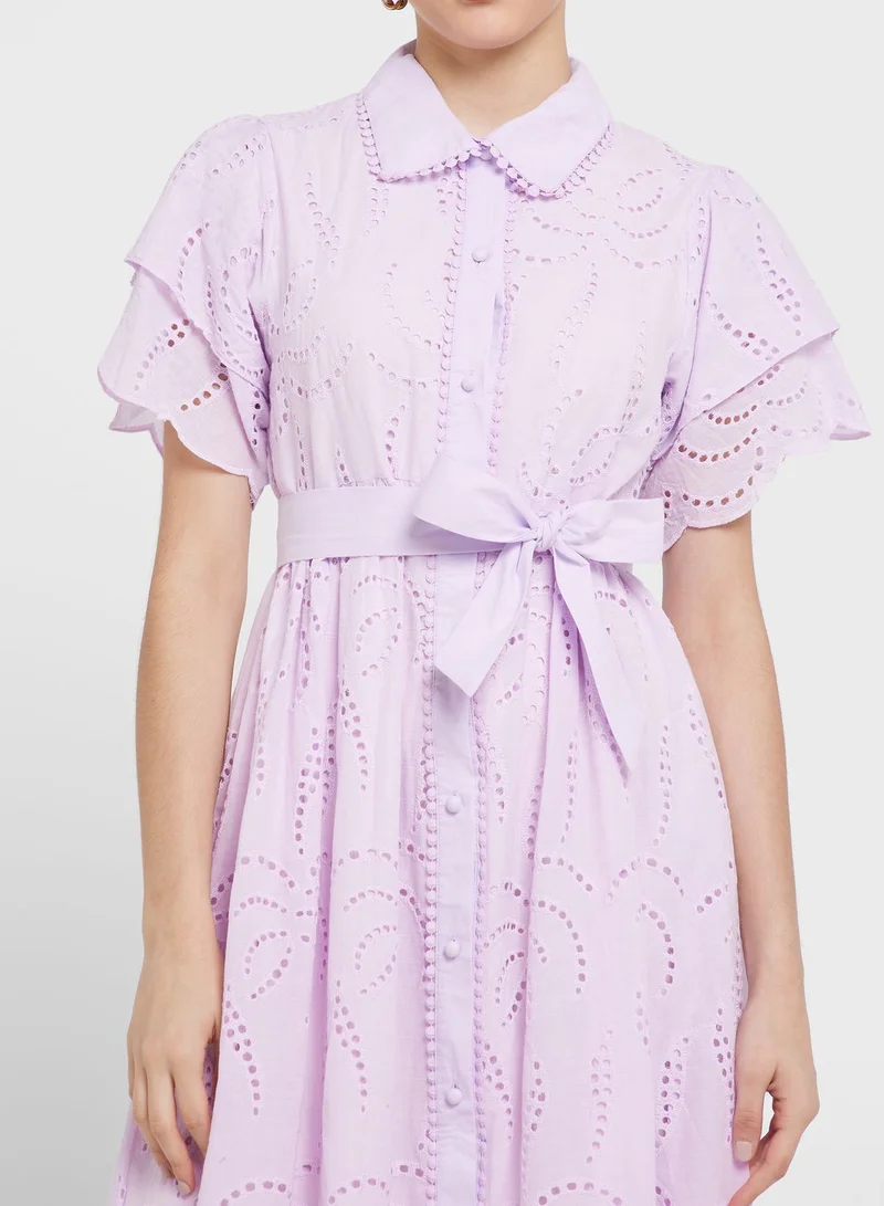 Khizana Schiffli Belted Dress