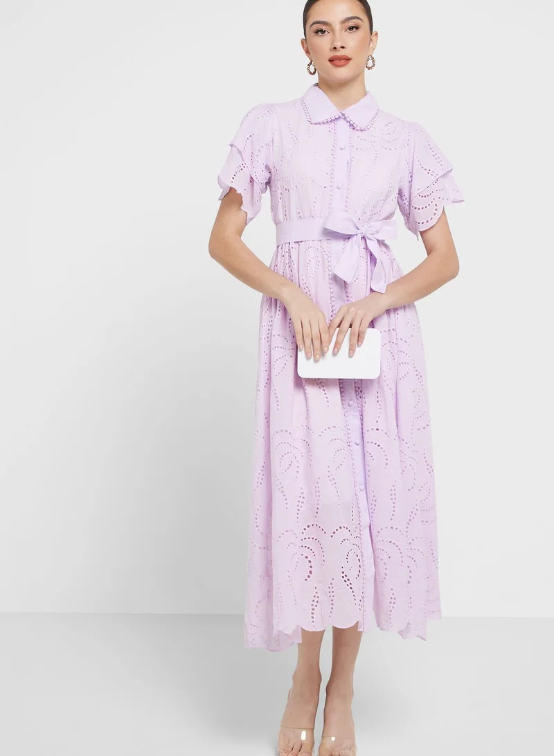 Khizana Schiffli Belted Dress