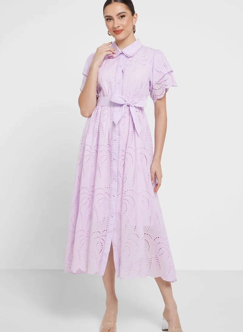 Khizana Schiffli Belted Dress