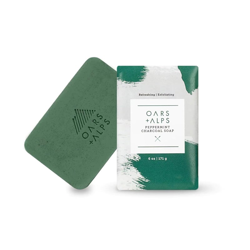 Oars  Alps Peppermint Charcoal Exfoliating Mens Bar Soap Dermatologist Tested and Made with Clean Ingredients Travel Size 1 Pack 6 Oz