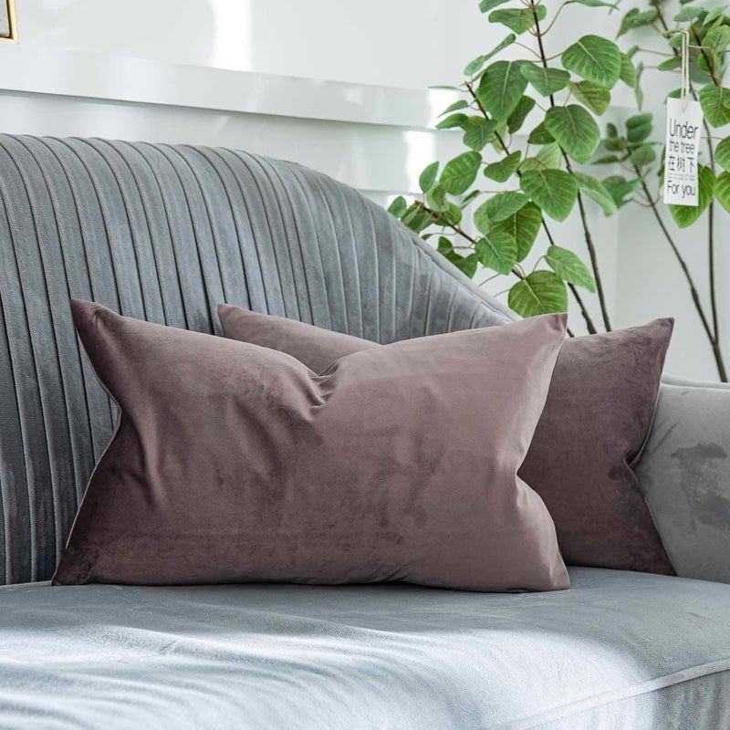 QUAFOO Mulberry Decorative Lumbar Velvet Throw Pillow Covers 16x24 inch Set of 2 with Zipper Luxury Soft Solid Rectangle Cushion Covers Case for Sofa Couch Bed Living Room - Image 1