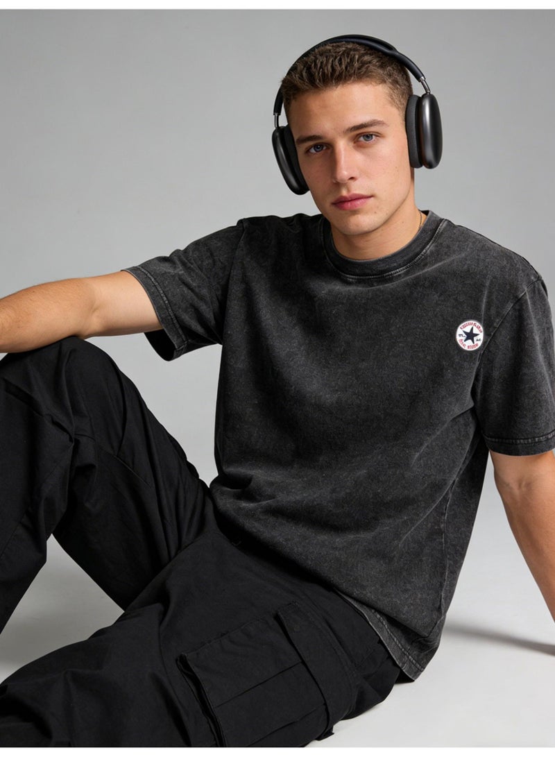كونفرس CONVERSE made old washed five-pointed star badge short sleeve T-shirt/men's and women's loose retro casual shirt/cotton comfortable T-shirt - Image 1