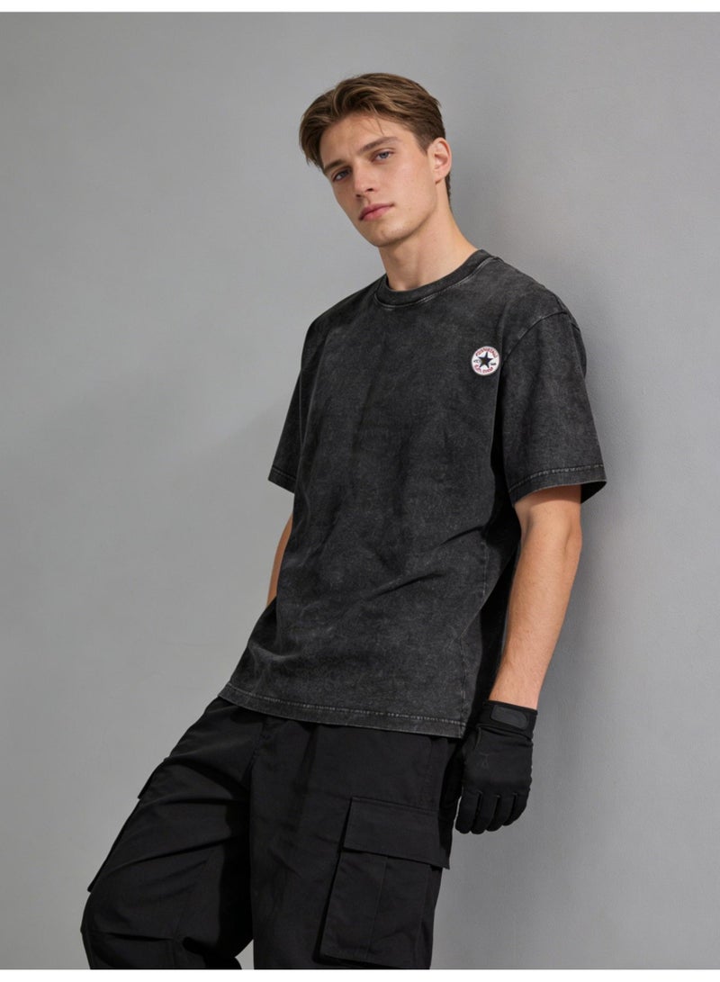كونفرس CONVERSE made old washed five-pointed star badge short sleeve T-shirt/men's and women's loose retro casual shirt/cotton comfortable T-shirt - Image 5