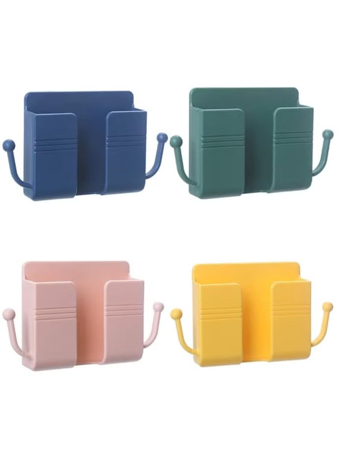 Wall-Mounted Phone Holder & Remote Organizer – 4pcs Multicolor with Strong Double-Sided Adhesive – ABS Storage Box with Hooks - Image 3