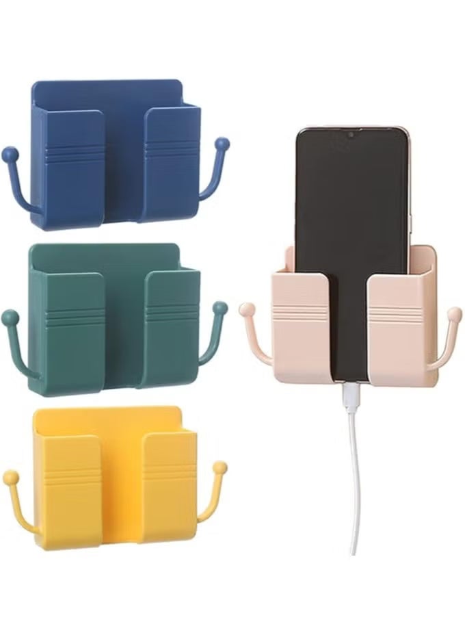 Wall-Mounted Phone Holder & Remote Organizer – 4pcs Multicolor with Strong Double-Sided Adhesive – ABS Storage Box with Hooks - Image 5