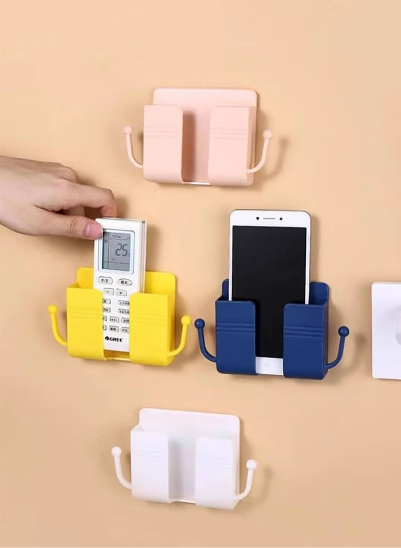 Wall-Mounted Phone Holder & Remote Organizer – 4pcs Multicolor with Strong Double-Sided Adhesive – ABS Storage Box with Hooks - Image 2