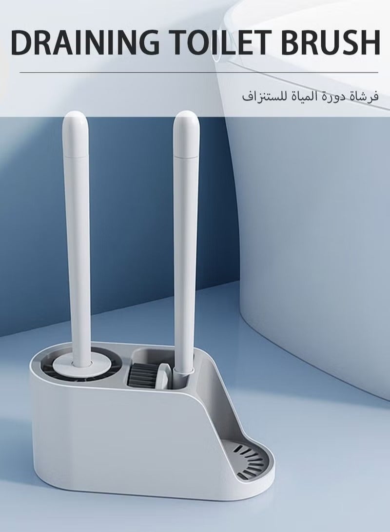 ميكسد البلاستيك فرشاة المرحاض ، المرحاض فرشاة حامل مجموعة ، 3 في 1 فرشاة تنظيف المرحاض ، مع مساحة التخزين ، ترقية 2 فرشاة ، فرشاة حامل أبيض  - Image 4