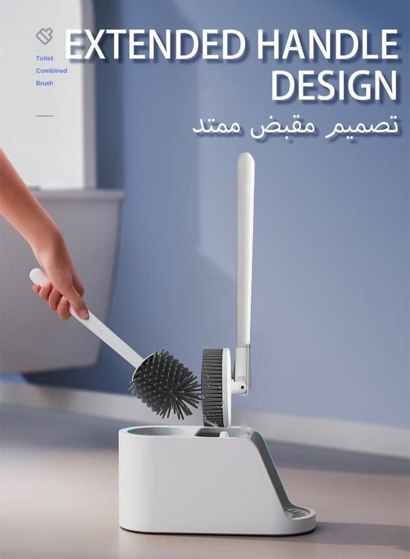 ميكسد البلاستيك فرشاة المرحاض ، المرحاض فرشاة حامل مجموعة ، 3 في 1 فرشاة تنظيف المرحاض ، مع مساحة التخزين ، ترقية 2 فرشاة ، فرشاة حامل أبيض  - Image 3
