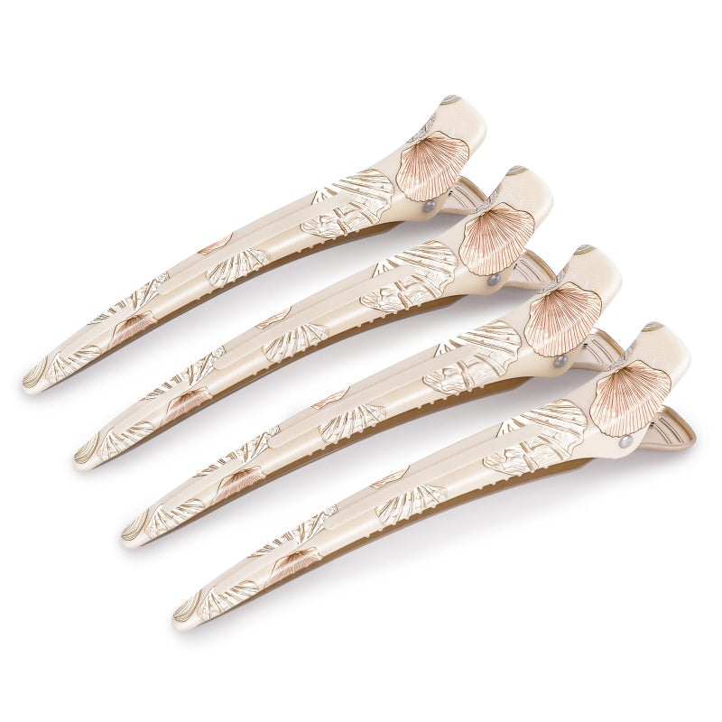 AIMIKE Shell Pattern Hair Clips for Girls â€“ Cute No-Crease Duckbill Clips with Silicone Band, Gentle Non-Slip Sectioning Hair Clips for Kids, Teens & Women, Ideal for Makeup, Styling & Rollers, 4-Pack - Image 1