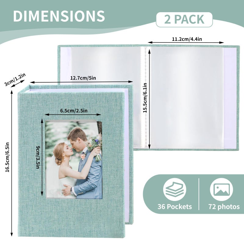 Vivinin 2 Pack Photo Album 4x6 Clover Cover Photo Photo Photo Small Photo Book Book for 36 Pockets Hold 72 Pictures Pictures Book for Photos Family Anniversies Baby Facations (Green) - Image 2