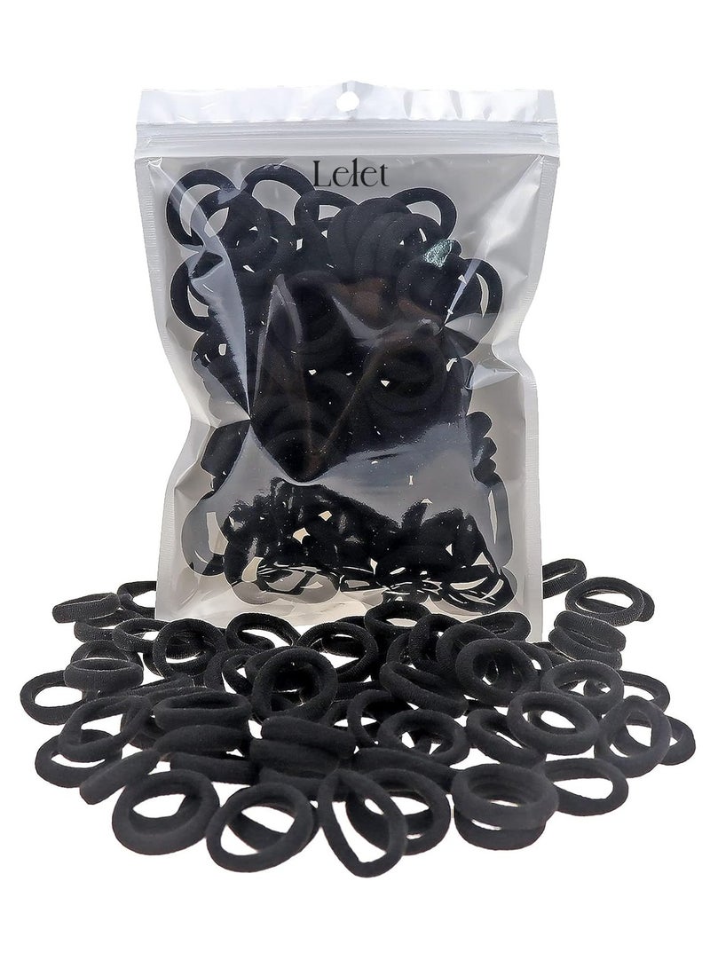 Lelet 200Pcs Nylon Toddler Hair Elastics Ponytail Holder Soft & Seamless Baby Hair Ties Black Rubber Bands for Girls, Gentle on Hair, 2.3cm Diameter-Black - Image 1