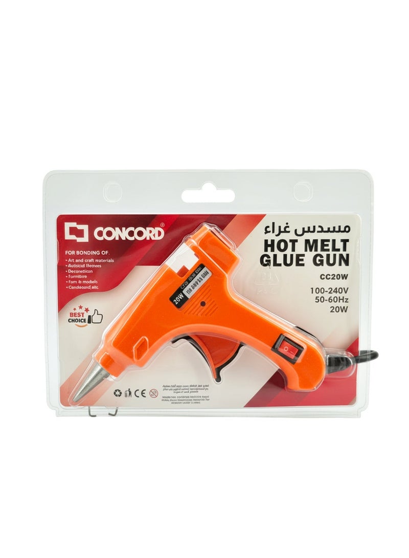 كونكورد مسدس غراء كهربائي 20 واط، درجة حرارة عالية، أداة لاصقة متعددة الاستخدام - برتقالي - Image 1