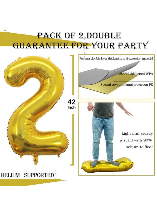 GOER 2 Pcs 42 Inch Gold Foil Balloons Number 2Huge Number Balloons For 2Nd 22Nd Birthday Party Supplies Anniversary Decorations  - Image 2