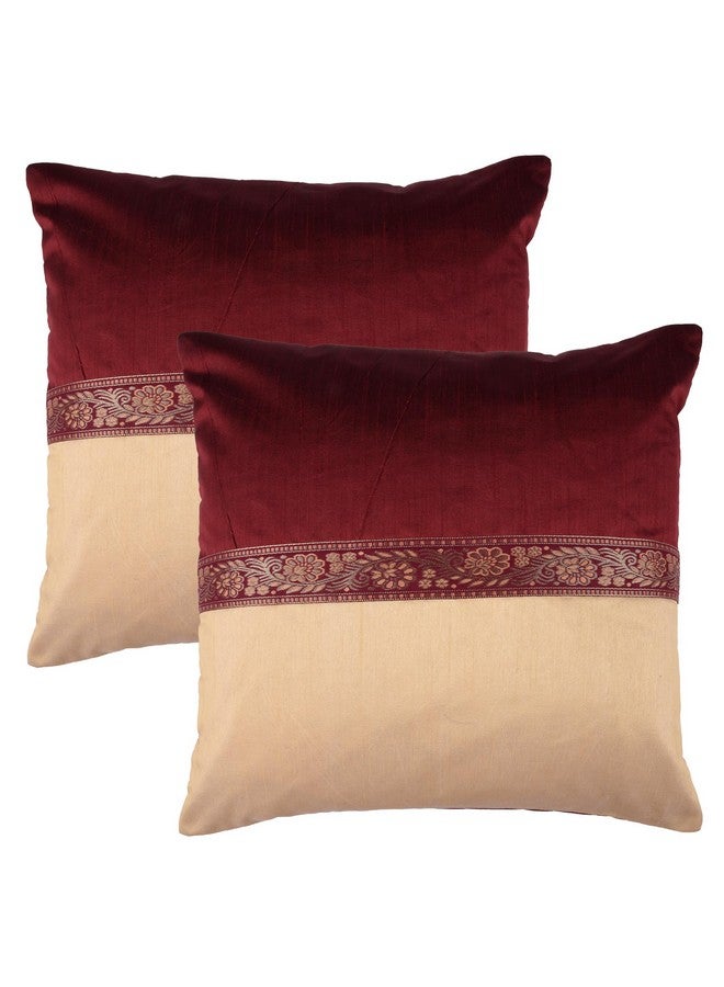 Kuber Industries Cushion Cover | Pillow Covers for Sofa | Throw Cushion Cover | Dupion Polyester Cushion Covers | Center Lace Cushion Covers | Set of 5 | 16 Inch | Maroon - Image 2