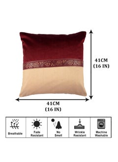 Kuber Industries Kuber Industries Cushion Cover | Pillow Covers for Sofa | Throw Cushion Cover | Dupion Polyester Cushion Covers | Center Lace Cushion Covers | Set of 5 | 16 Inch | Maroon  - Image 3