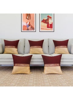 Kuber Industries Kuber Industries Cushion Cover | Pillow Covers for Sofa | Throw Cushion Cover | Dupion Polyester Cushion Covers | Center Lace Cushion Covers | Set of 5 | 16 Inch | Maroon  - Image 4