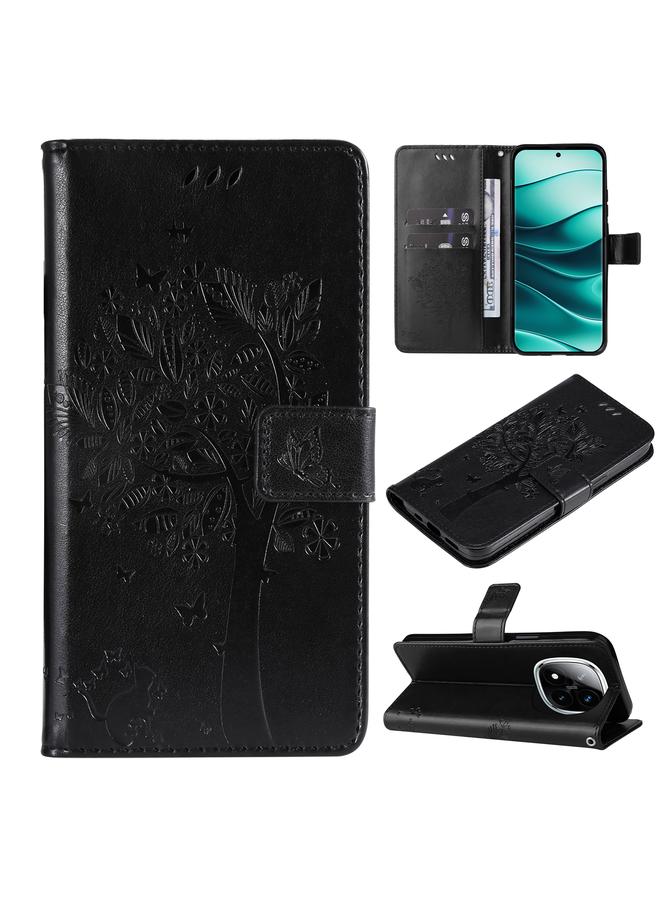 erorex Case For Redmi Note 14 Pro / 14 Pro+ 5G Tree & Cat Embossed Pattern Flip Leather Phone Case - Image 1