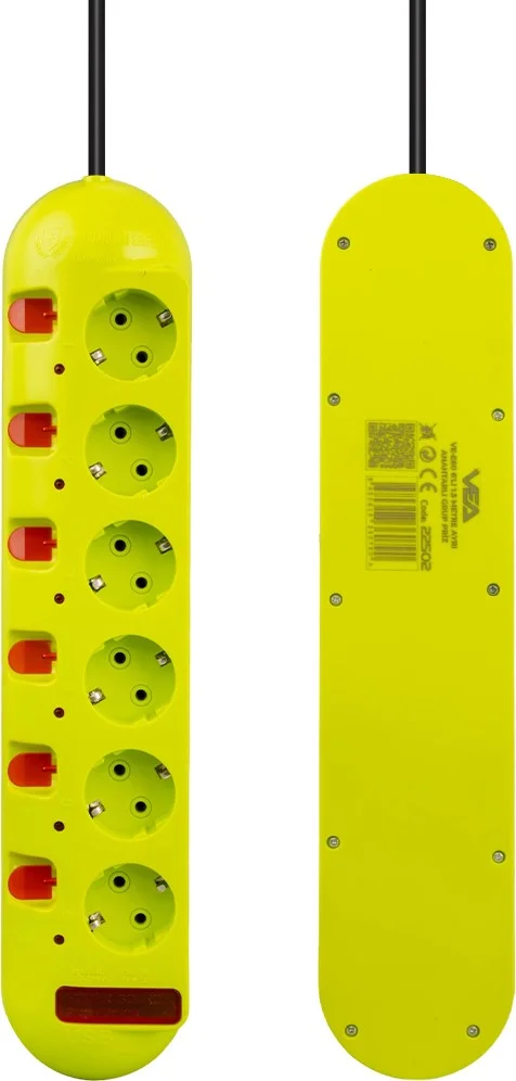 AYT Vea VE-E60 6-Piece 1.5 Meter Group Socket Extension Cable with Separate Switches 3860 Watt 16 Ampere Heat Resistant